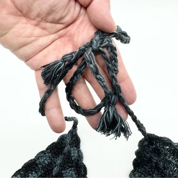 Handmade Crochet Knit Festival Whimsigoth Halter Crop Top Lace Up Back Blue/Grey - Picture 6 of 6